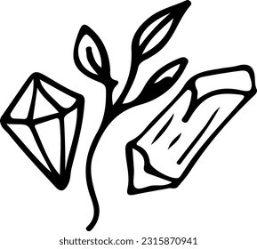 Diamonds and Branch with Foliage Doodle Vector Illustration
