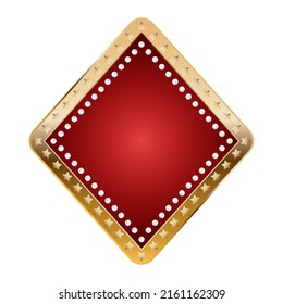 Diamonds card suit icon for casino with gold border, stars and diamonds frame