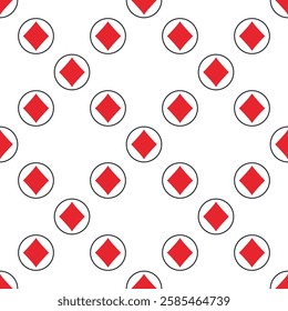 Diamonds Card Suit vector concept round red solid seamless pattern or background 