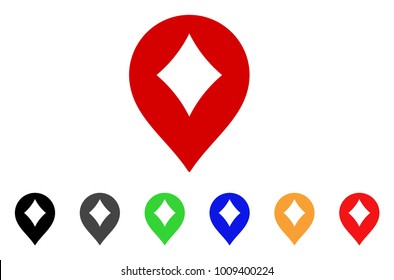 Diamonds Casino Marker icon. Vector illustration style is a flat iconic diamonds casino marker symbol with gray, yellow, green, blue, red, black color variants.