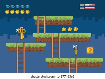 diamonds and coins bars with key and ladders