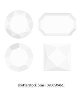 Diamonds collection. Vector set of emerald, round diamonds, square diamond. Gemstones. 