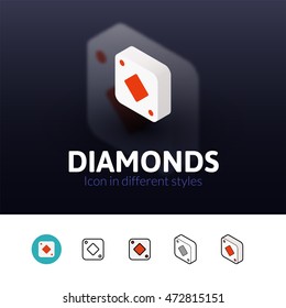 Diamonds color icon, vector symbol in flat, outline and isometric style isolated on blur background