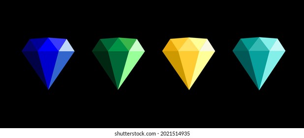 Diamonds colorful set in a flat style. Vector illustration