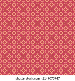Diamonds and cubes on a raspberry background. A wallpaper of golden shapes that repeats throughout the vector canvas, creating a stylish decor.
