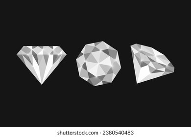 Diamantes de diferentes ángulos. Aislado sobre fondo negro. Diseño de vectores. 