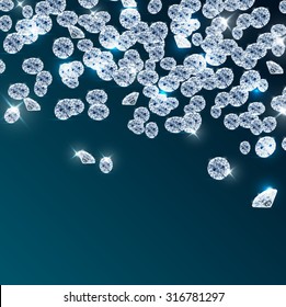 Diamonds Falling On Blue Background. Vector