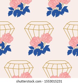 Diamonds and flowers in an elegant seamless pattern, perfect to use on the web or in print