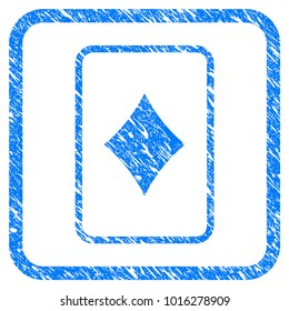Diamonds Gambling Card grungy textured icon inside rounded square for overlay watermark stamps. Flat symbol with dust texture.