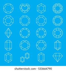 Diamonds and Gems Icons set, design elements.Set of isolated gem stones and thin line design elements.