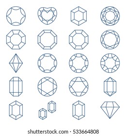 Diamonds and Gems Icons set, design elements.Set of isolated gem stones and thin line design elements.