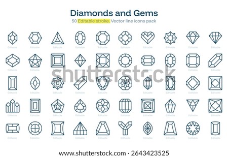 Diamonds and Gems line icon pack. Diamonds and Gems Stroke icon set. Editable Stroke icon
