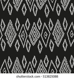  Diamonds in the grunge style. A seamless monochrome pattern.Seamless vector pattern.Traditional ethnic pattern. Brushwork by hand. 