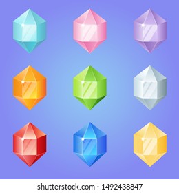 Diamonds hexagon shape gem set 9 colors for 3 match games.
