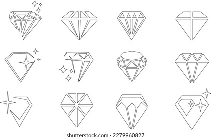 Juego de iconos de diamantes. Conjunto de esquemas de iconos vectoriales de diamantes para diseño web aislado en fondo blanco