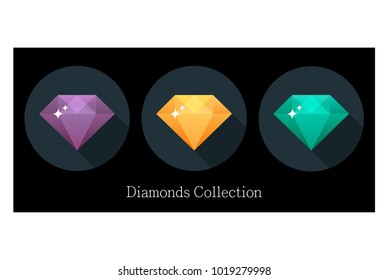 Diamonds icons set in different colors