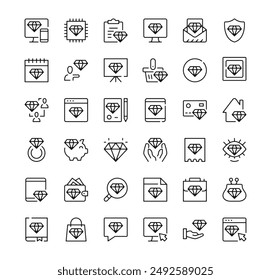 Diamonds icons set. Vector line icons. Black outline stroke symbols