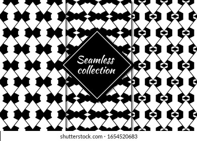 Diamonds, lozenges, rhombuses, arrows seamless patterns collection. Folk prints. Ethnic ornaments set. Tribal wallpapers kit. Geometrical backgrounds. Retro motif. Abstract images. Vectors bundle.