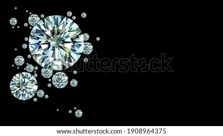 diamonds on black background, minimalism and luxury, banner, flyer, promotion, sale of diamonds, jewelry background, free space for your text