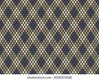 Diamonds pattern geometric motif continuous background, abstract round shape small tiles repeating rhombus texture. Modern fabric design textile swatch halftone beige, blue, white all over print block