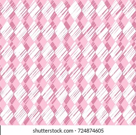 Diamonds, pattern, shading, lilac seamless background, vector. Vertical stripes of white diamonds on a lilac background. Diamonds drawn with shading. Geometric background. 