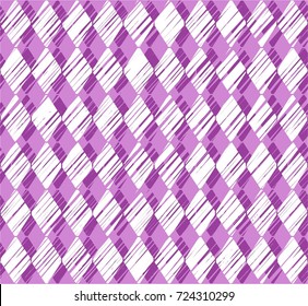 Diamonds, pattern, shading, purple, seamless pattern, vector. Vertical stripes of white diamonds on purple background. Diamonds drawn with shading. Geometric background. 