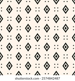 Diamonds pattern. Vector geometric seamless texture with rhombus shapes. Abstract black and white graphic ornament. Monochrome minimalist background.