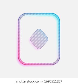 Diamonds, playing card game. Colored logo with diagonal lines and blue-red gradient. Neon graphic, light effect