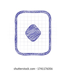 Diamonds, playing card game. Hand drawn sketched picture with scribble fill. Blue ink. Doodle on white background