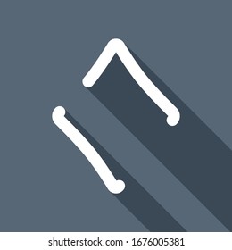 Diamonds, playing card game, outline design. White flat icon with long shadow on blue background