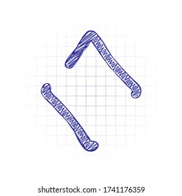 Diamonds, playing card game, outline design. Hand drawn sketched picture with scribble fill. Blue ink. Doodle on white background