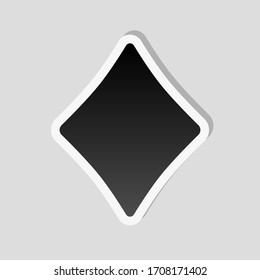 Diamonds, playing card game. Sticker style with white border and simple shadow on gray background