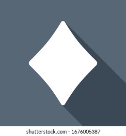 Diamantes, juego de cartas. Icono plano blanco con una sombra larga sobre fondo azul