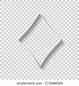 Diamonds, playing card game. White outline sign with shadow on transparent background