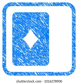 Diamonds Playing Card grungy textured icon inside rounded square for overlay watermark imitations. Flat symbol with unclean texture.