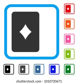 Diamonds Playing Card icon. Flat gray pictogram symbol in a blue rounded rectangular frame. Black, gray, green, blue, red, orange color additional versions of diamonds playing card vector.