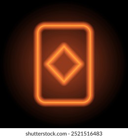 Diamantes jogando carta simples ícone vetor. Design plano. Néon laranja no fundo preto.ai