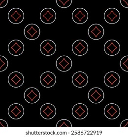 Diamonds Playing Card Suit in Circle vector concept seamless pattern or background in outline style