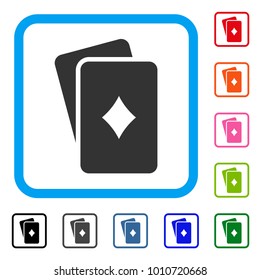 Diamonds Playing Cards icon. Flat gray pictogram symbol inside a blue rounded rectangle. Black, gray, green, blue, red, pink color variants of diamonds playing cards vector.
