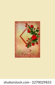 Diamonds Poker card with rose flowers. vector illustration