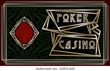 Diamonds poker vip card, casino art deco style, vector illustration
