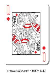 Diamonds  Queen with a blank background for poker from a deck of playing cards. Quality vector illustration of a two-color fill, classic design.