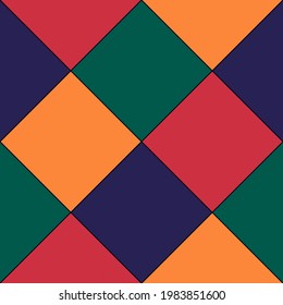 Diamonds, rhombuses seamless pattern. Tiles, squares, checks backdrop. Folk ornament. Geometric image. Ethnic ornate. Tribal wallpaper. Geometrical background. Retro motif. Ethnical textile print