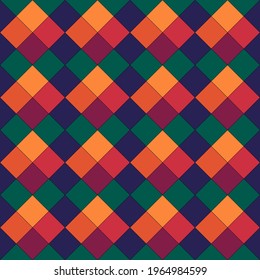 Diamonds, rhombuses, tiles, squares, checks seamless pattern. Ethnic ornate. Folk ornament. Geometric image. Tribal wallpaper. Geometrical background. Retro motif. Ethnical textile print. Vector.