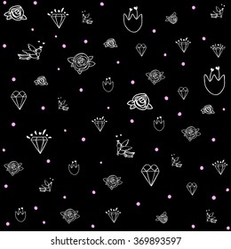diamonds, roses. Valentines day. Background black