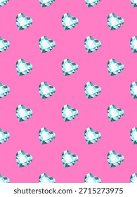 Patrón sin fisuras de diamantes. corazones azules sobre fondo rosa. Textura para tela, envoltura, Fondo de pantalla. Estampado decorativo. Ilustración vectorial.