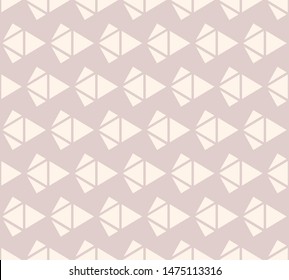 Diamonds seamless pattern. Subtle vector geometric texture with small triangles, rhombuses, grid. Elegant minimalist soft pink and beige abstract background. Simple repeat design for decor, wallpaper