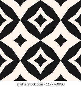 Diamonds seamless pattern. Vector abstract geometric texture. Black and white ornament with big rhombuses, stars, grid, net, lattice, repeat tiles. Design for decor, ceramic, furniture, textile, print