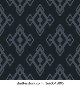 Diamonds seamless pattern. Vector geometric texture with big diamond shapes, linear rhombuses. Subtle abstract graphic ornament in dark gray and black color. Elegant minimal background. Repeat design