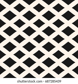 Diamonds seamless pattern. Vector geometric texture with lozenges, rhombuses. Simple abstract monochrome background with intersecting lines, lattice, mesh. Repeat design for tileable print, decoration